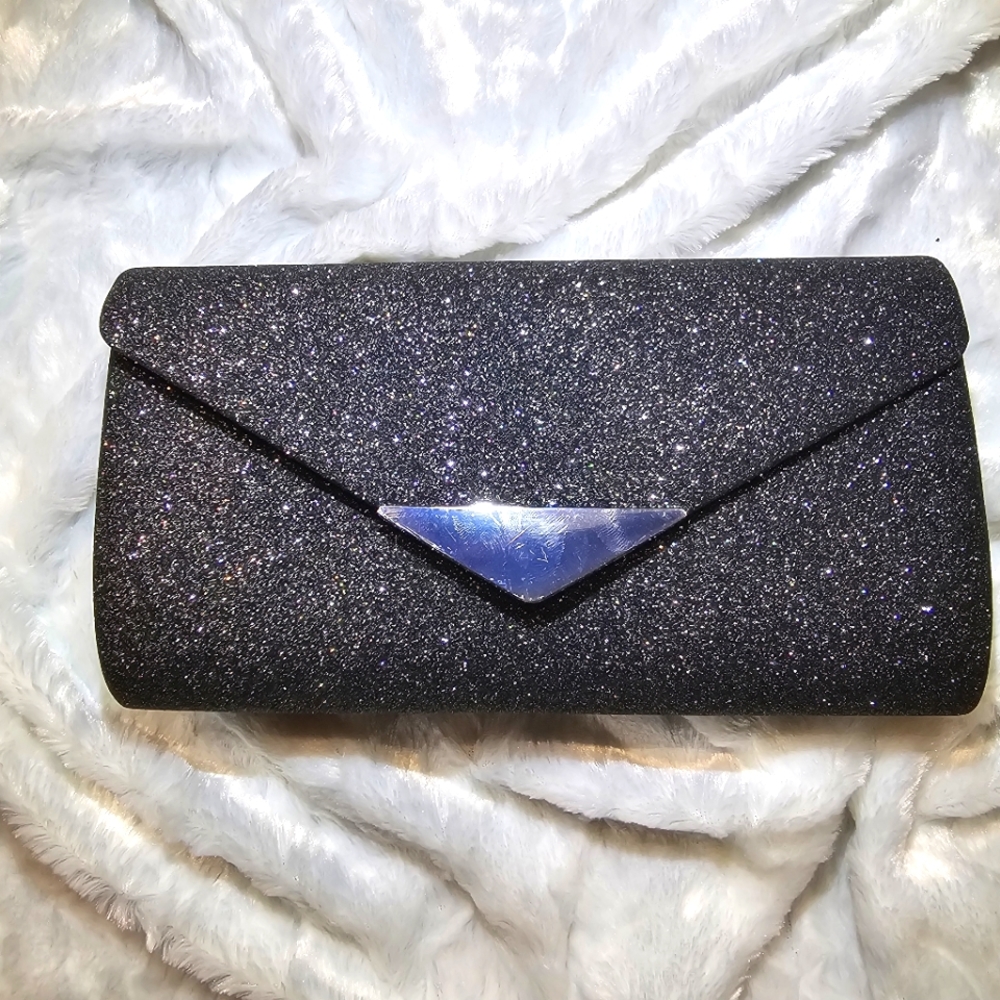 Glittery Gunmetal Clutch with 2 Straps